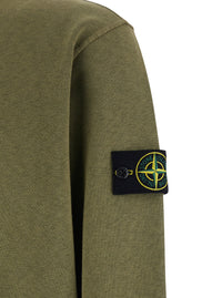 Stone Island Men Green Crewneck Sweatshirt With Dropped Shoulders And Logo Patch On Sleeve In Cotton For Men