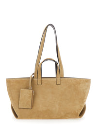 A.P.C. Women 'Le Drummer' Beige Shopper With Four Handles And Logo Lettering On The Front In Suede Women