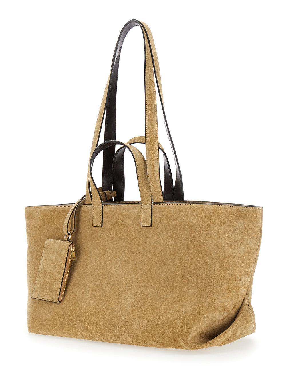 A.P.C. Women 'Le Drummer' Beige Shopper With Four Handles And Logo Lettering On The Front In Suede Women