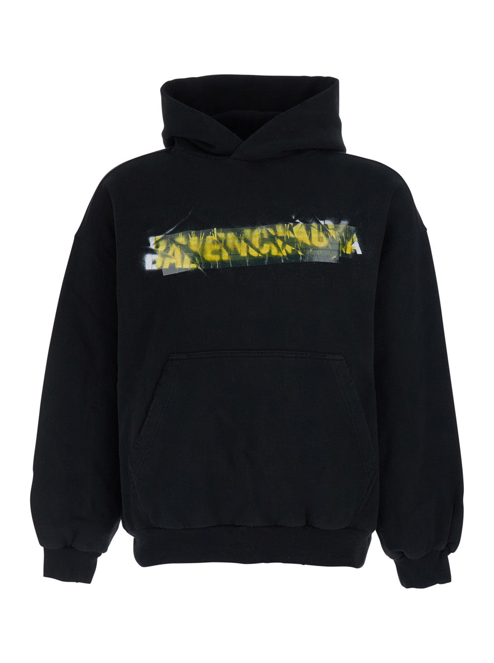 Balenciaga Men Black 'Messy Spray' Hoodie With Fixed Hood In Cotton Men