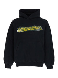 Balenciaga Men Black 'Messy Spray' Hoodie With Fixed Hood In Cotton Men