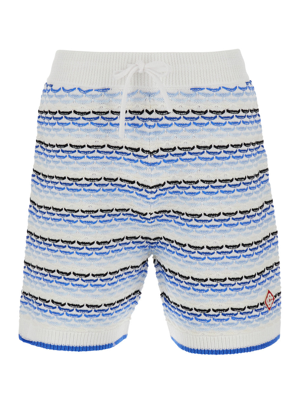 Casablanca Men White And Blue Shorts With Braided Motif And Logo On The Front In Cotton Man