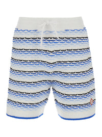 Casablanca Men White And Blue Shorts With Braided Motif And Logo On The Front In Cotton Man