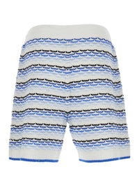 Casablanca Men White And Blue Shorts With Braided Motif And Logo On The Front In Cotton Man