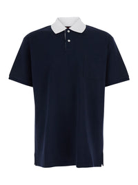 Gucci Men Blue T-Shirt 'Piquet + Web' With Round Neck And Short Sleeves For Men