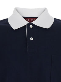 Gucci Men Blue T-Shirt 'Piquet + Web' With Round Neck And Short Sleeves For Men