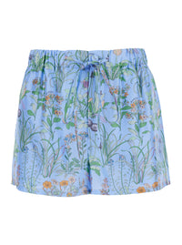 Gucci Women Light Blue Shorts With Elasticated Waist And Drawstring And All-Over Floral Print In Silk For Women