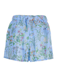 Gucci Women Light Blue Shorts With Elasticated Waist And Drawstring And All-Over Floral Print In Silk For Women