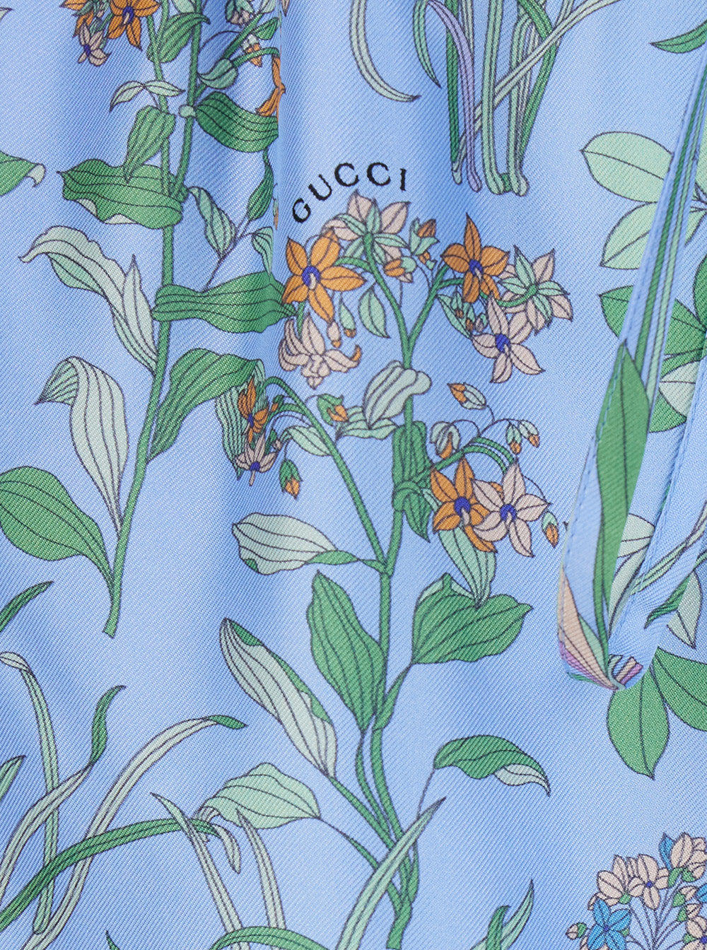 Gucci Women Light Blue Shorts With Elasticated Waist And Drawstring And All-Over Floral Print In Silk For Women