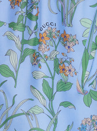 Gucci Women Light Blue Shorts With Elasticated Waist And Drawstring And All-Over Floral Print In Silk For Women