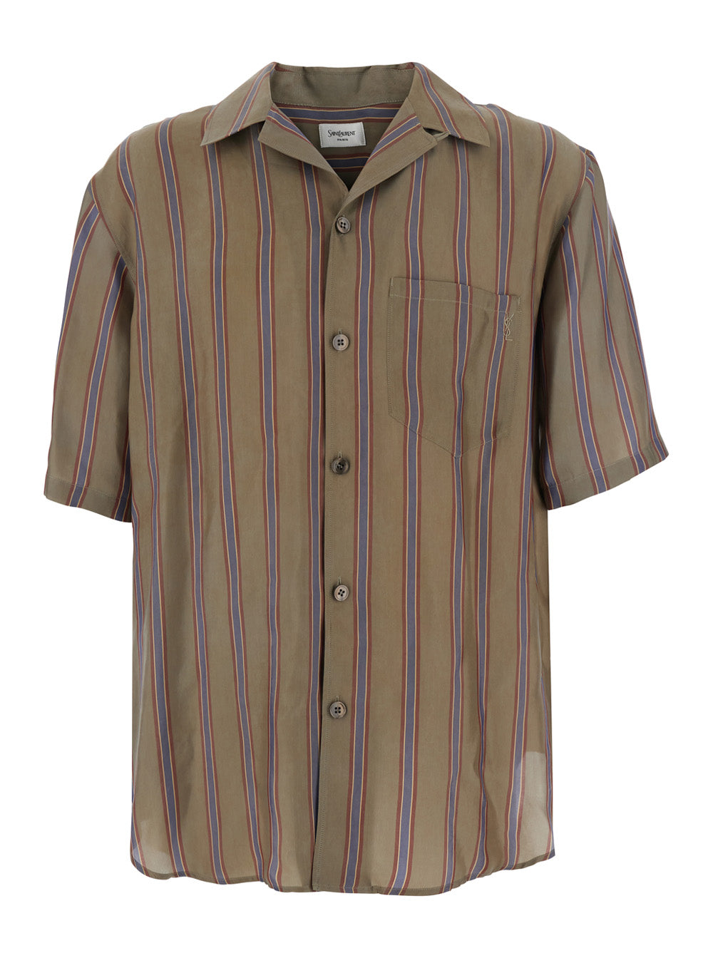 Saint Laurent Men Boxy Strips Shirt With Collar And Long Sleeves In Brown For Men