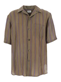 Saint Laurent Men Boxy Strips Shirt With Collar And Long Sleeves In Brown For Men