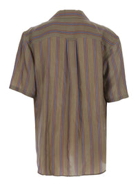 Saint Laurent Men Boxy Strips Shirt With Collar And Long Sleeves In Brown For Men