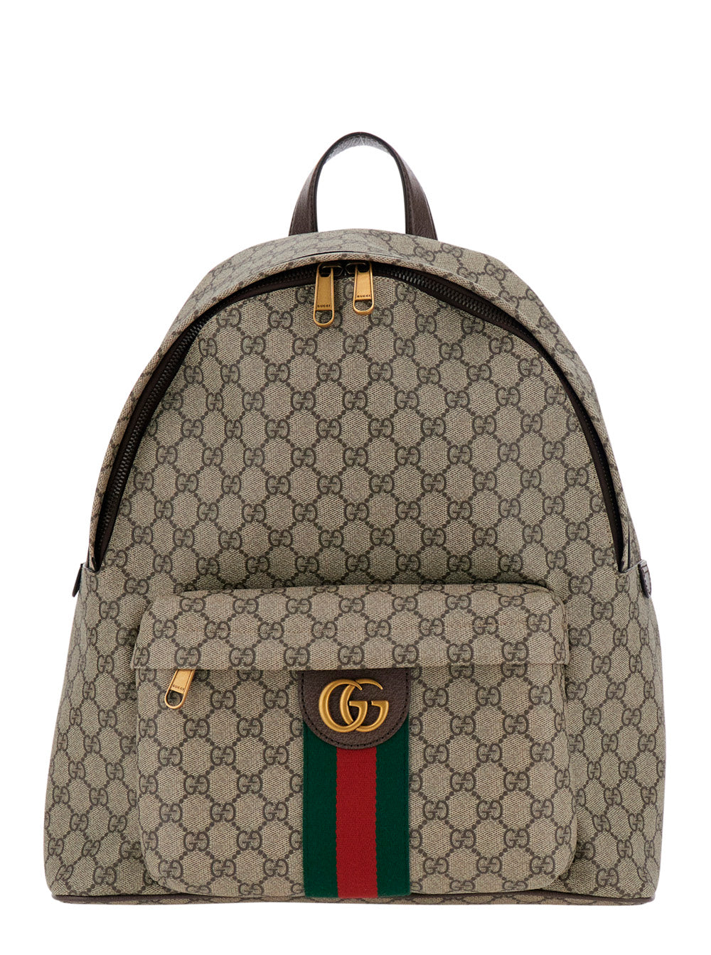 Gucci Men 'Ophidia' Beige Backpack With Gg Plate And Web Detail On The Front In Gg Canvas For Men