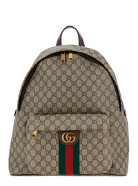 Gucci Men 'Ophidia' Beige Backpack With Gg Plate And Web Detail On The Front In Gg Canvas For Men
