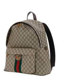 Gucci Men 'Ophidia' Beige Backpack With Gg Plate And Web Detail On The Front In Gg Canvas For Men