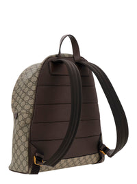 Gucci Men 'Ophidia' Beige Backpack With Gg Plate And Web Detail On The Front In Gg Canvas For Men