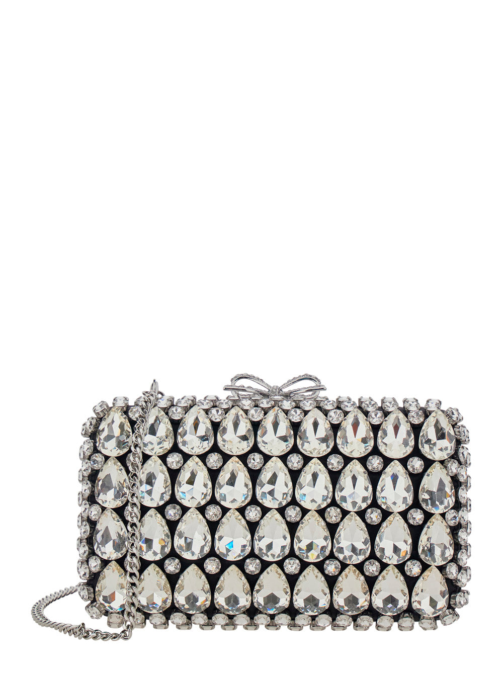 Self-Portrait Women Clutch Bag 'Black Satin Crystal' With Crystal Details In Black Satin For Women
