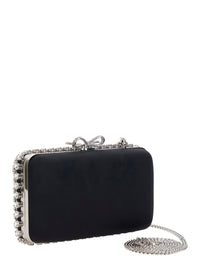 Self-Portrait Women Clutch Bag 'Black Satin Crystal' With Crystal Details In Black Satin For Women