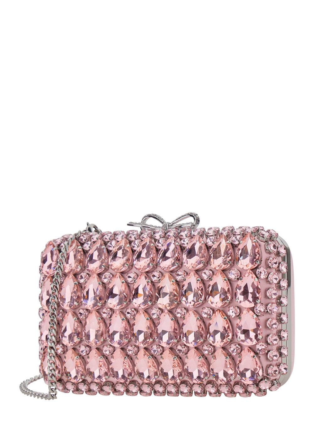 SELF-PORTRAIT Self-Portrait Women "Pink Satin Crystal Clutch Bag" Pink Clutch Bag With Crystals On The Front In Satin For Women