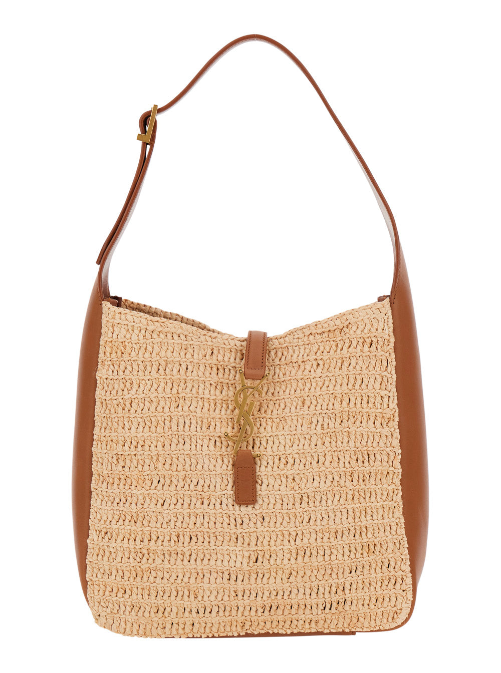 SAINT LAURENT Saint Laurent Women 'Le 5 À 7' Beige Shoulder Bag With Cassandre Logo Detail In Raffia Woman