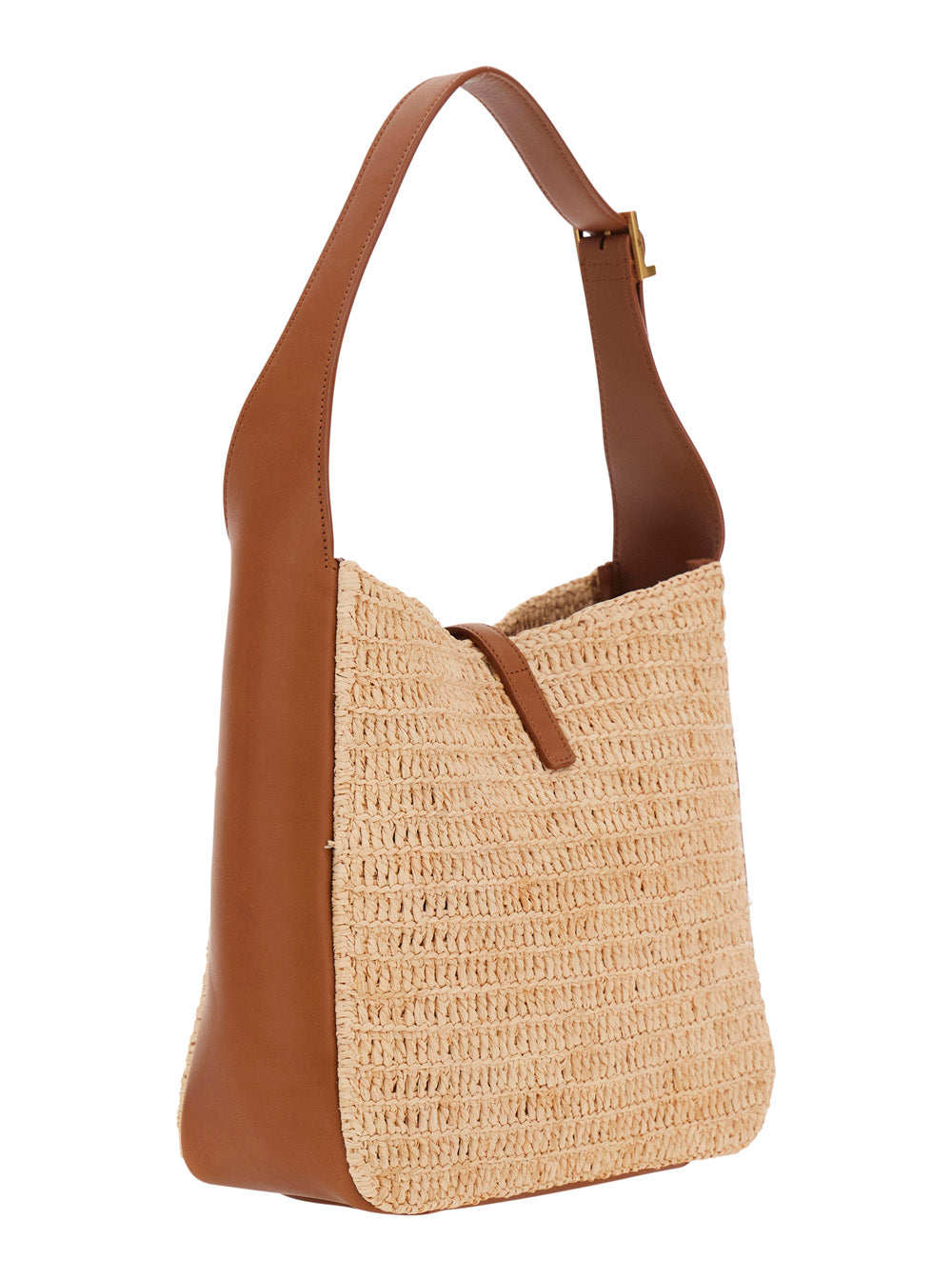 SAINT LAURENT Saint Laurent Women 'Le 5 À 7' Beige Shoulder Bag With Cassandre Logo Detail In Raffia Woman