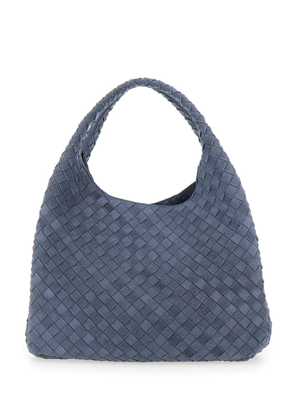 Bottega Veneta Women 'Campana' Blue Shoulder Bag With Drawstring Closure And Intreccio Motif In Suede For Women