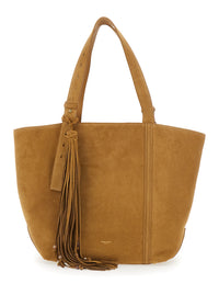 GOLDEN GOOSE Golden Goose Women '24/7' Brown Shopper With Logo On The Front And Fringes With Micro Metal Studs In Suede