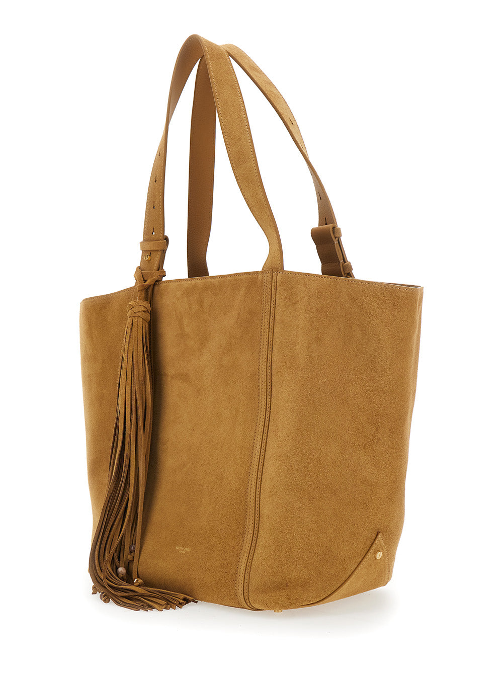 GOLDEN GOOSE Golden Goose Women '24/7' Brown Shopper With Logo On The Front And Fringes With Micro Metal Studs In Suede