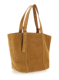 GOLDEN GOOSE Golden Goose Women '24/7' Brown Shopper With Logo On The Front And Fringes With Micro Metal Studs In Suede