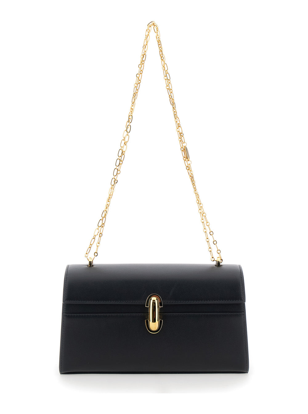 Savette Women Shoulder Bag 'Chain Symmetry' With Smooth Black Leather Chain Detail For Women