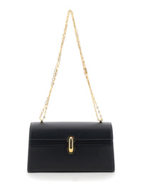 Savette Women Shoulder Bag 'Chain Symmetry' With Smooth Black Leather Chain Detail For Women