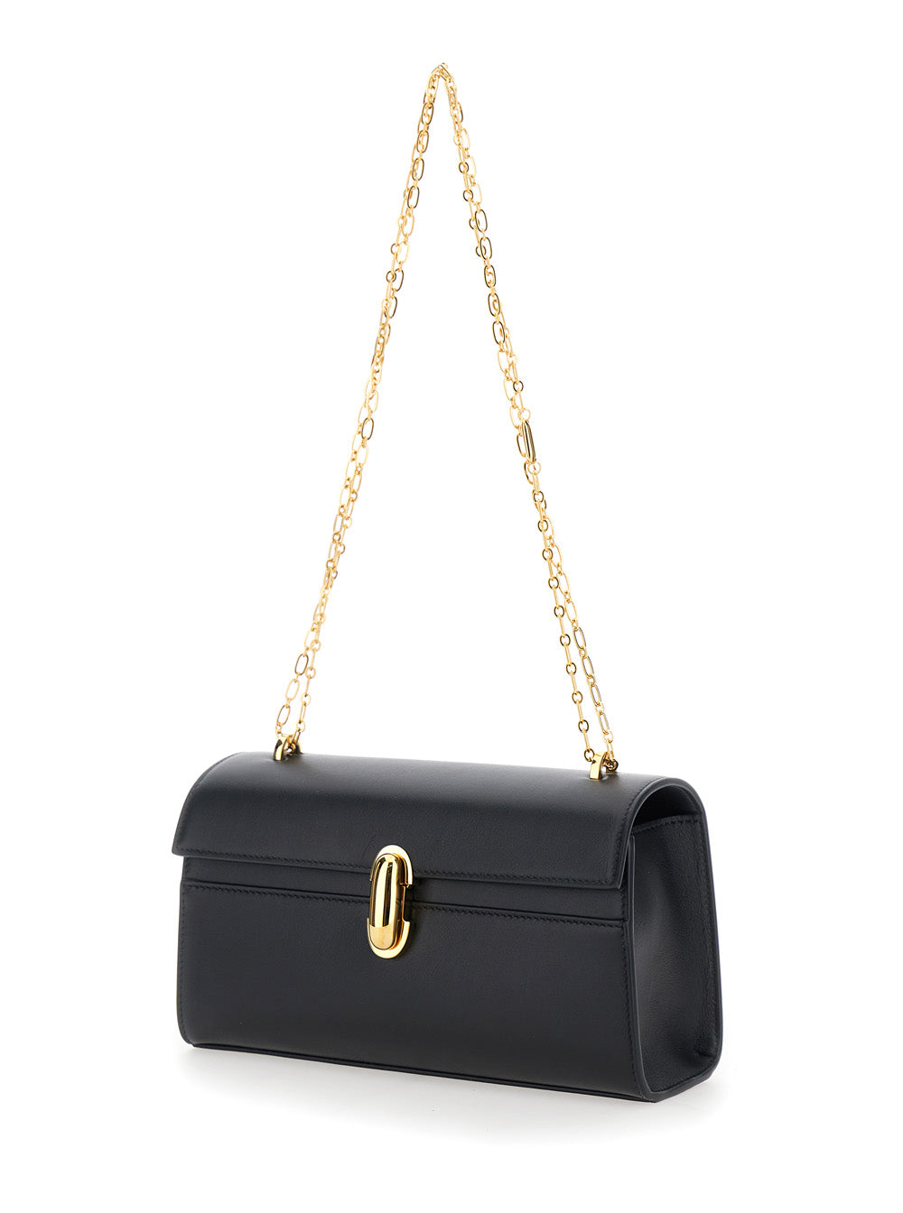 Savette Women Shoulder Bag 'Chain Symmetry' With Smooth Black Leather Chain Detail For Women