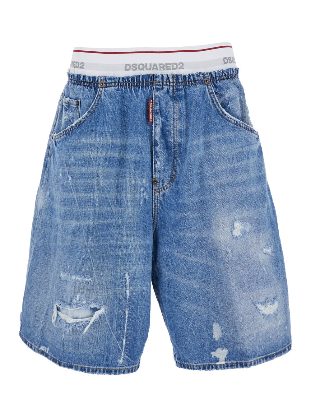 Dsquared2 Men Blue Shorts With Elastic Waist With Logo Lettering And Five-Pocket Design In Denim Men