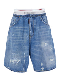 Dsquared2 Men Blue Shorts With Elastic Waist With Logo Lettering And Five-Pocket Design In Denim Men