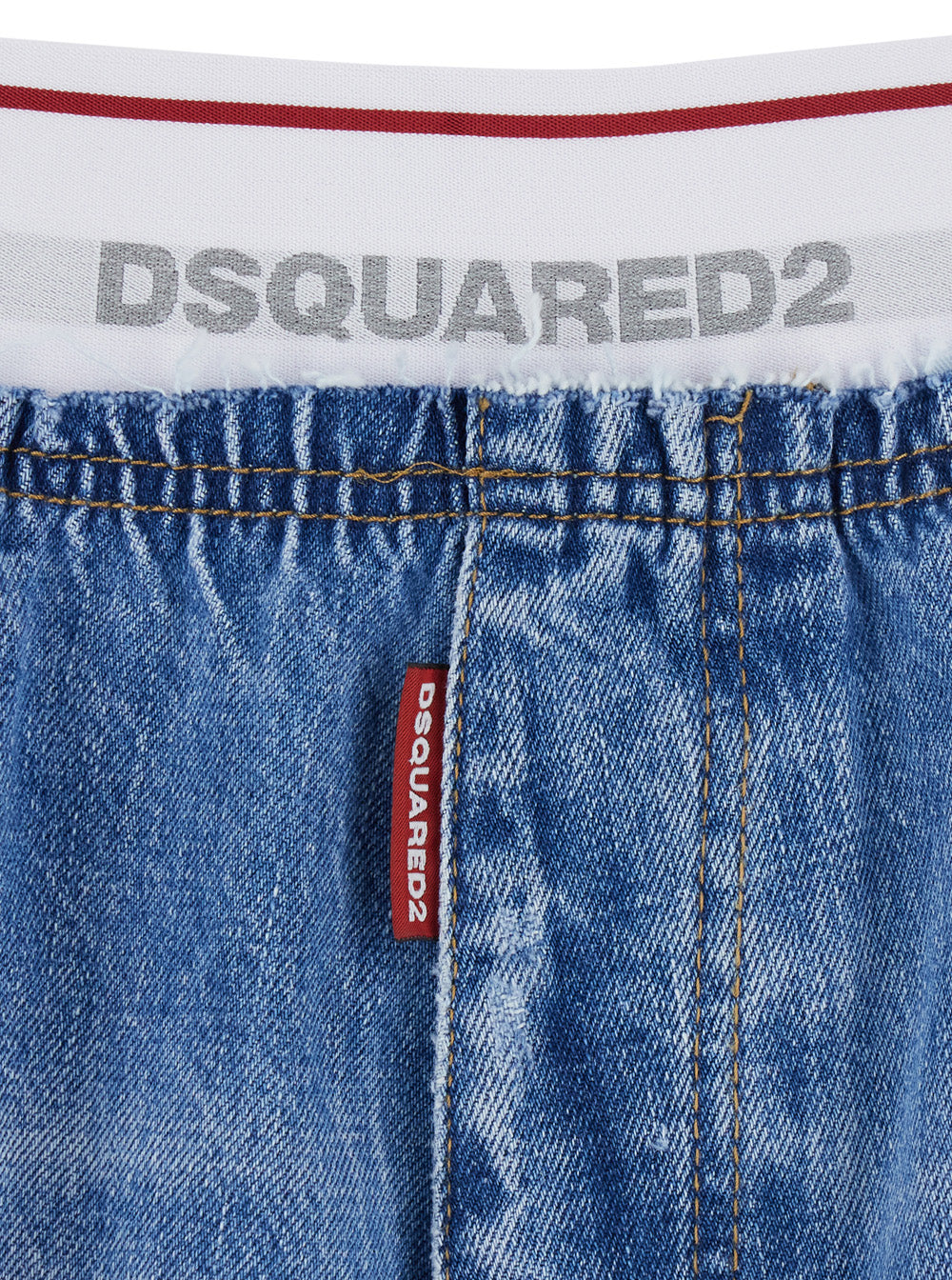 Dsquared2 Men Blue Shorts With Elastic Waist With Logo Lettering And Five-Pocket Design In Denim Men