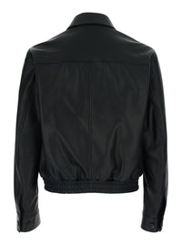 Versace Men Black Jacket - Jacket With Front Closure And High Collar - Leather - Men