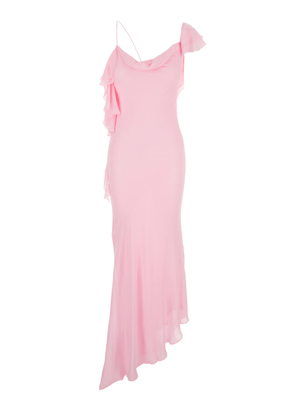 Self-Portrait Women Pink Long Dress With Ruffles In Georgette For Women