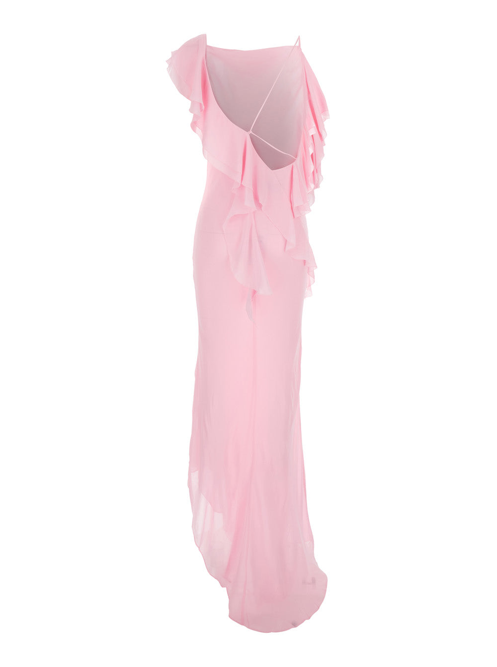 Self-Portrait Women Pink Long Dress With Ruffles In Georgette For Women
