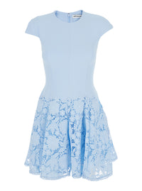 Self-Portrait Women Light Blue Mini Dress With Lace Embroidery On The Skirt In Tech Fabric For Women
