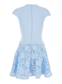 Self-Portrait Women Light Blue Mini Dress With Lace Embroidery On The Skirt In Tech Fabric For Women