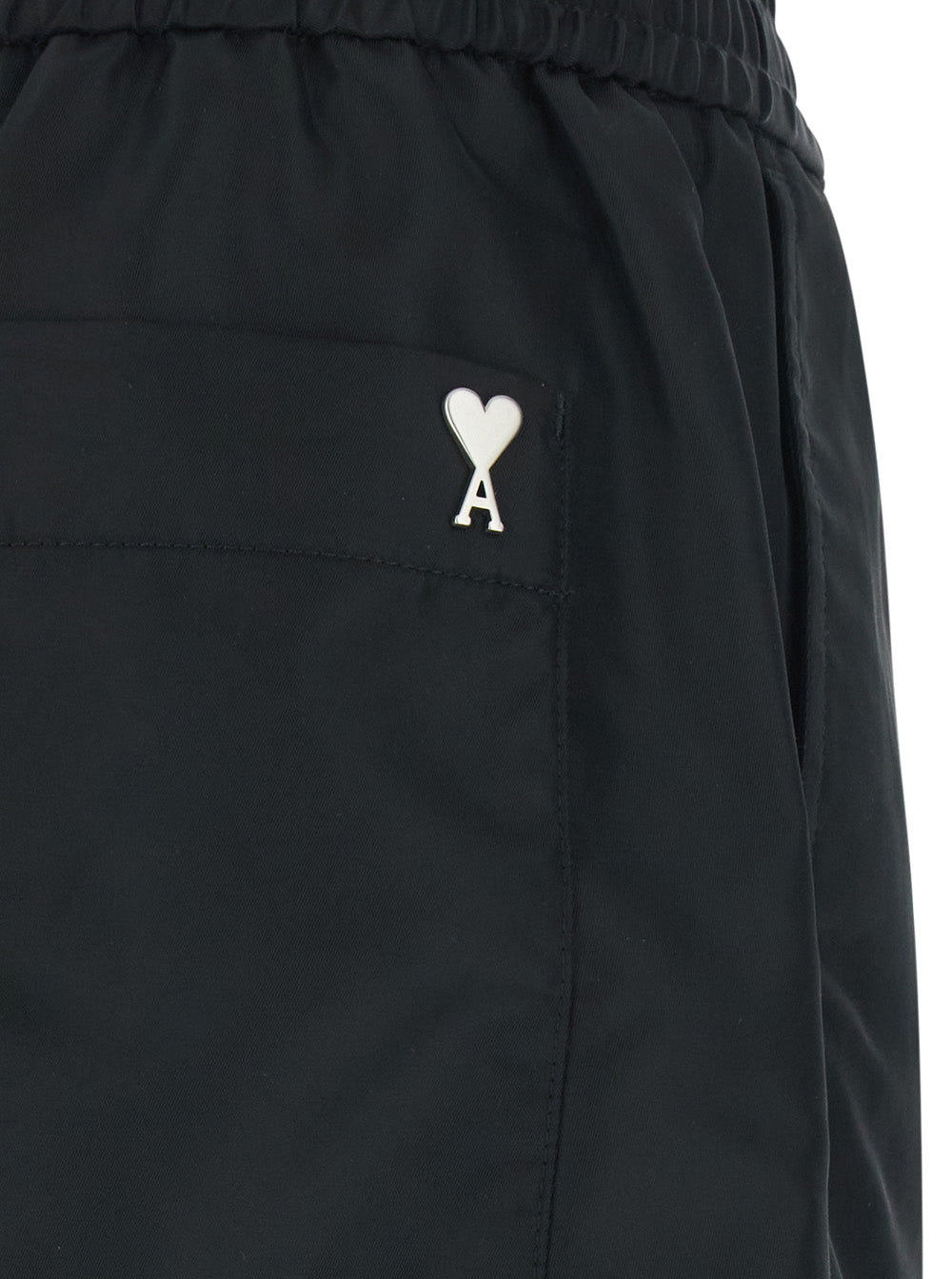 Ami Paris Men Black Shorts With Elastic Waist And Ami De Coeur Detail On The Back In Tech Fabric Man