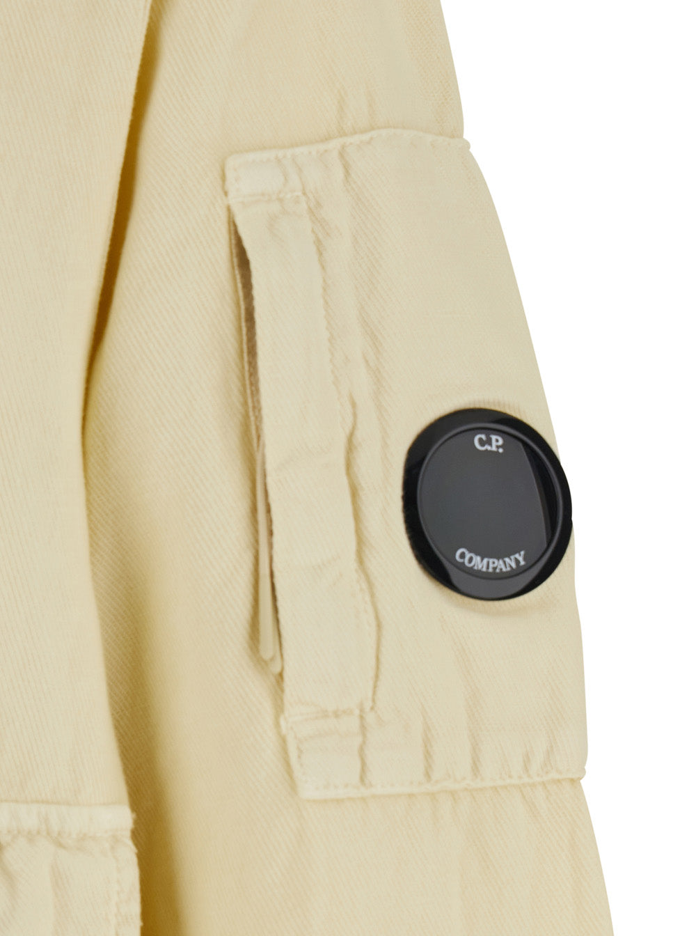 C.P. Company Men Beige Jacket With High Collar And Logo Plate On The Sleeve In Cotton And Linen Men
