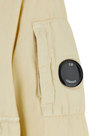 C.P. Company Men Beige Jacket With High Collar And Logo Plate On The Sleeve In Cotton And Linen Men