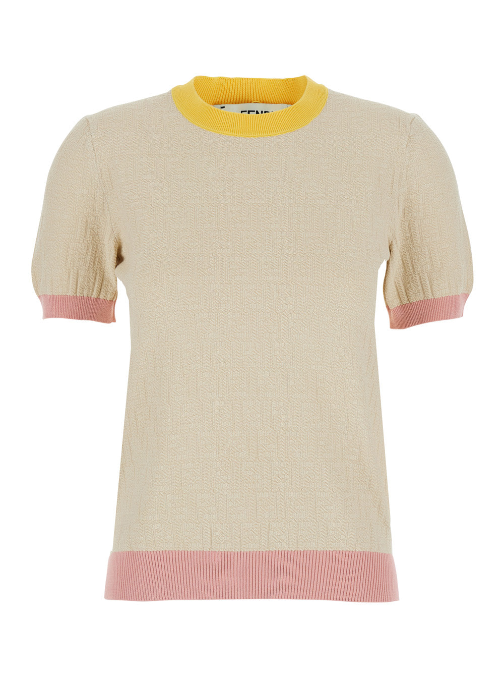 Fendi Women White T-Shirt 'Color Block Ff Short Sleeves Tee' With Fendi Logo In Cotton Women