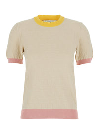 Fendi Women White T-Shirt 'Color Block Ff Short Sleeves Tee' With Fendi Logo In Cotton Women