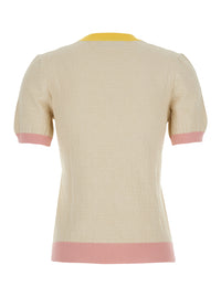 Fendi Women White T-Shirt 'Color Block Ff Short Sleeves Tee' With Fendi Logo In Cotton Women