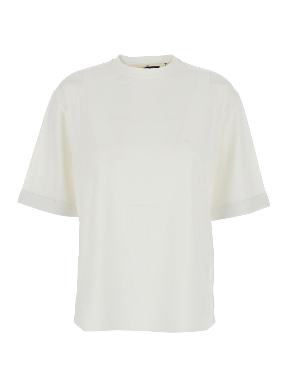 JACQUEMUS Jacquemus Women 'Le Tshirt Ventadou' White Crew Neck T-Shirt With Gros Grain Logo On The Back In Fabric For Women