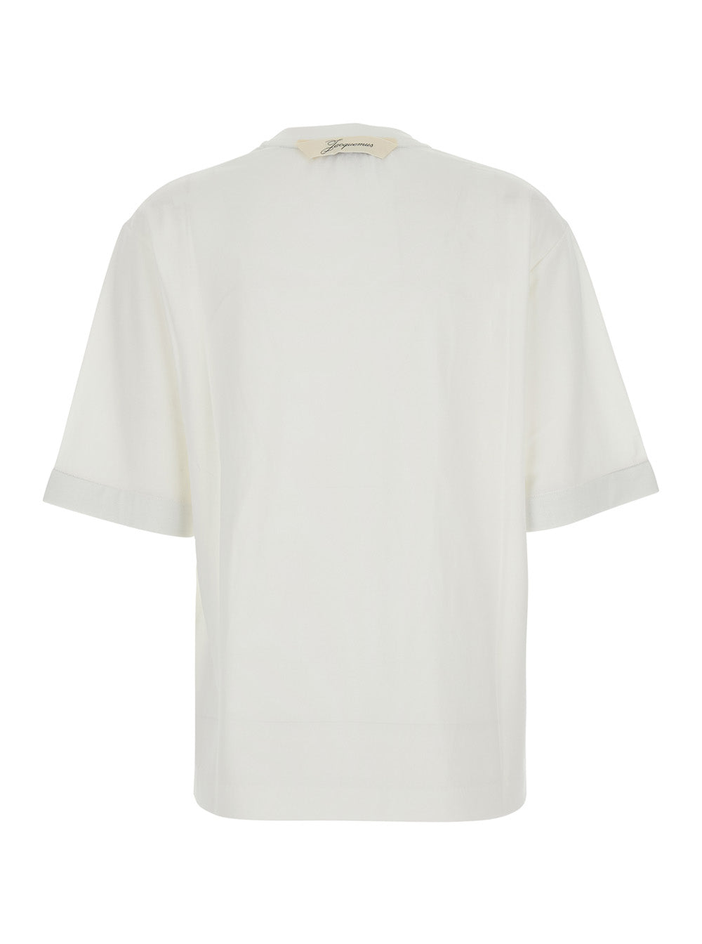 JACQUEMUS Jacquemus Women 'Le Tshirt Ventadou' White Crew Neck T-Shirt With Gros Grain Logo On The Back In Fabric For Women