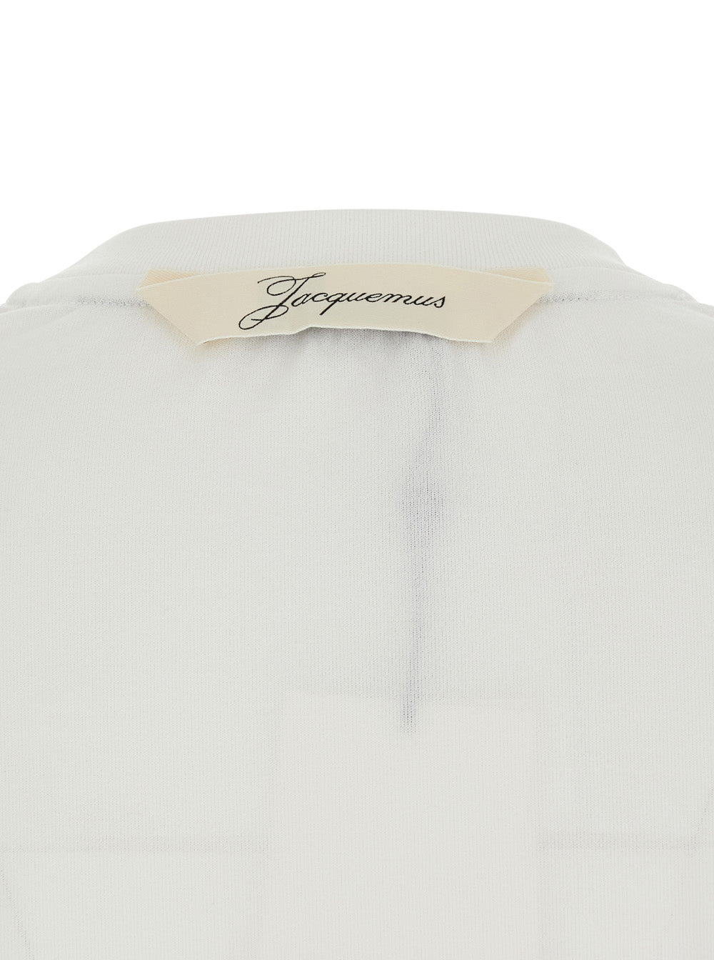JACQUEMUS Jacquemus Women 'Le Tshirt Ventadou' White Crew Neck T-Shirt With Gros Grain Logo On The Back In Fabric For Women